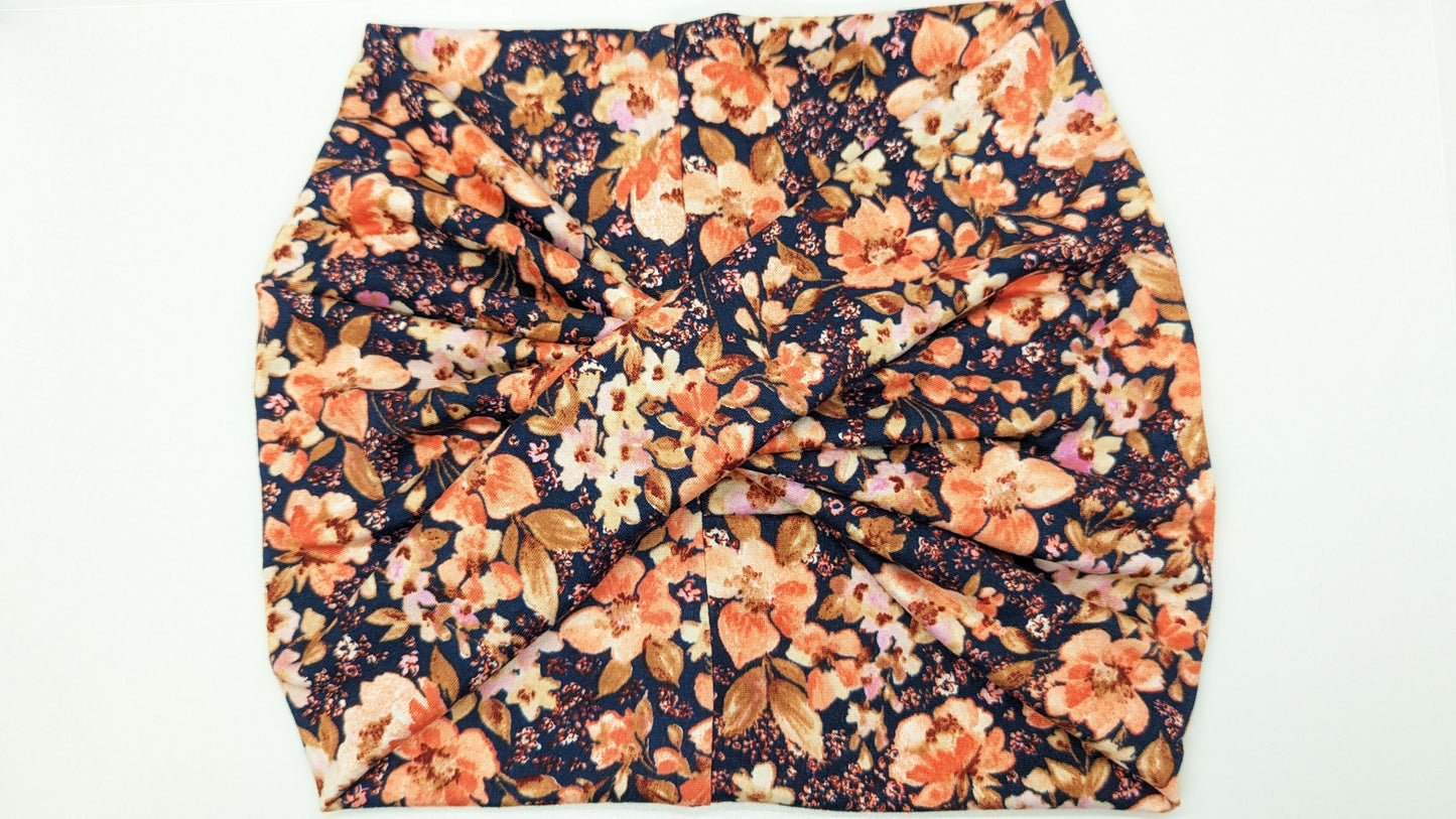 Navy Peach Floral wide Headband