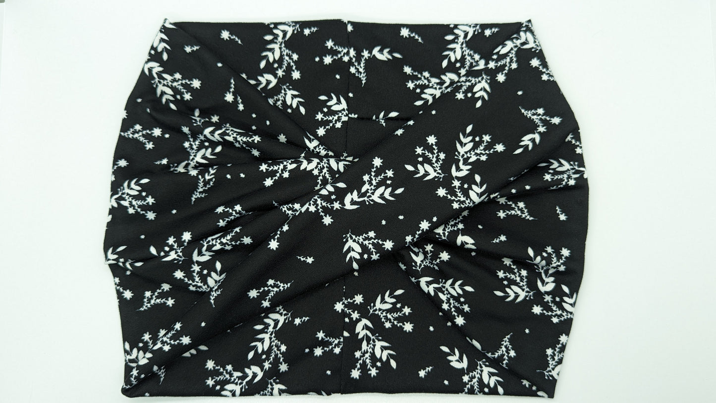 Black white small Floral wide Headband