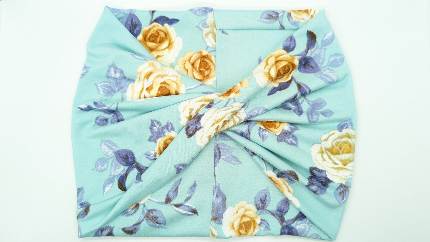 Mint mustard Floral wide Headband