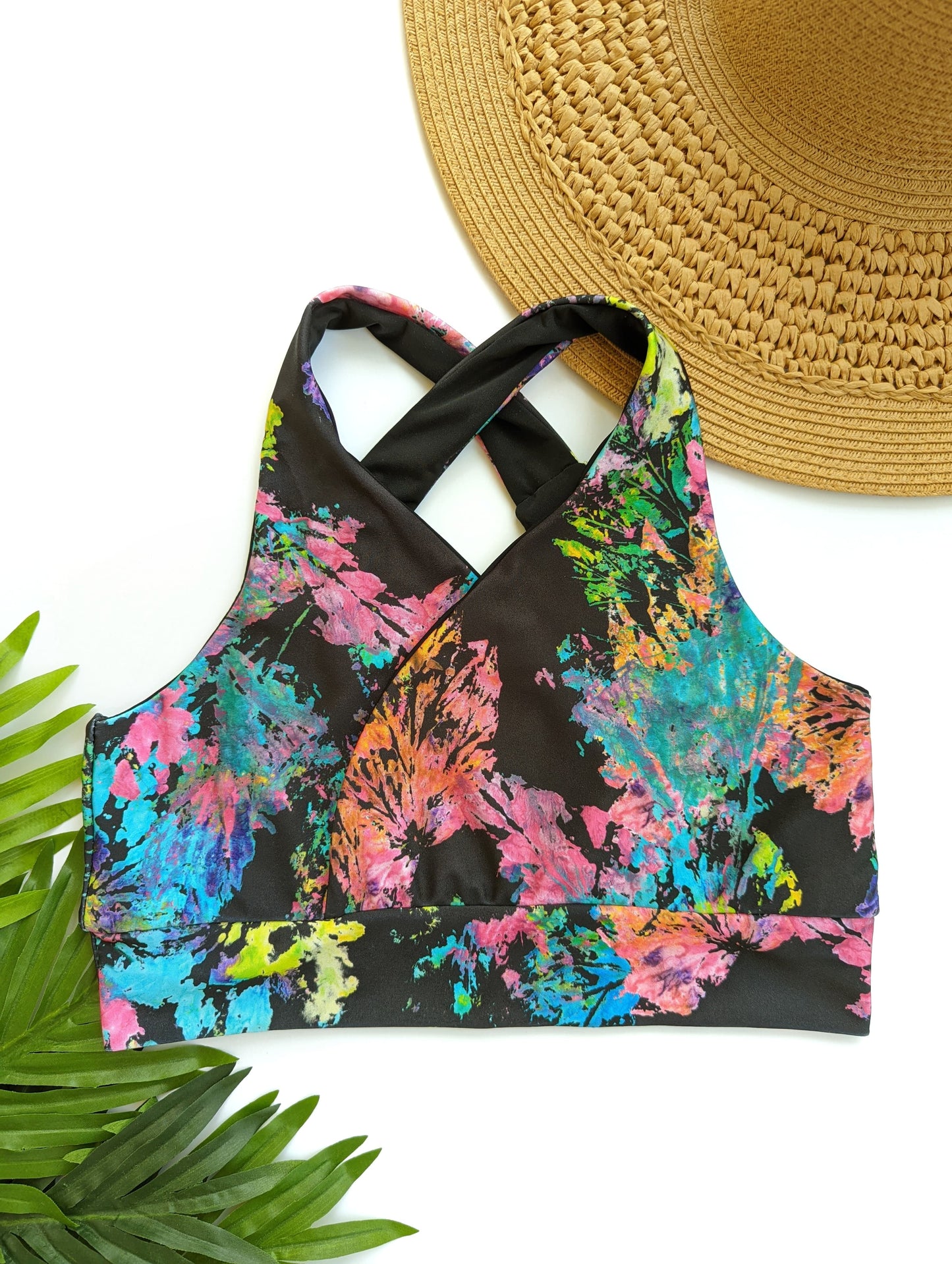 Splatter Crossover Swim + Yoga Bra