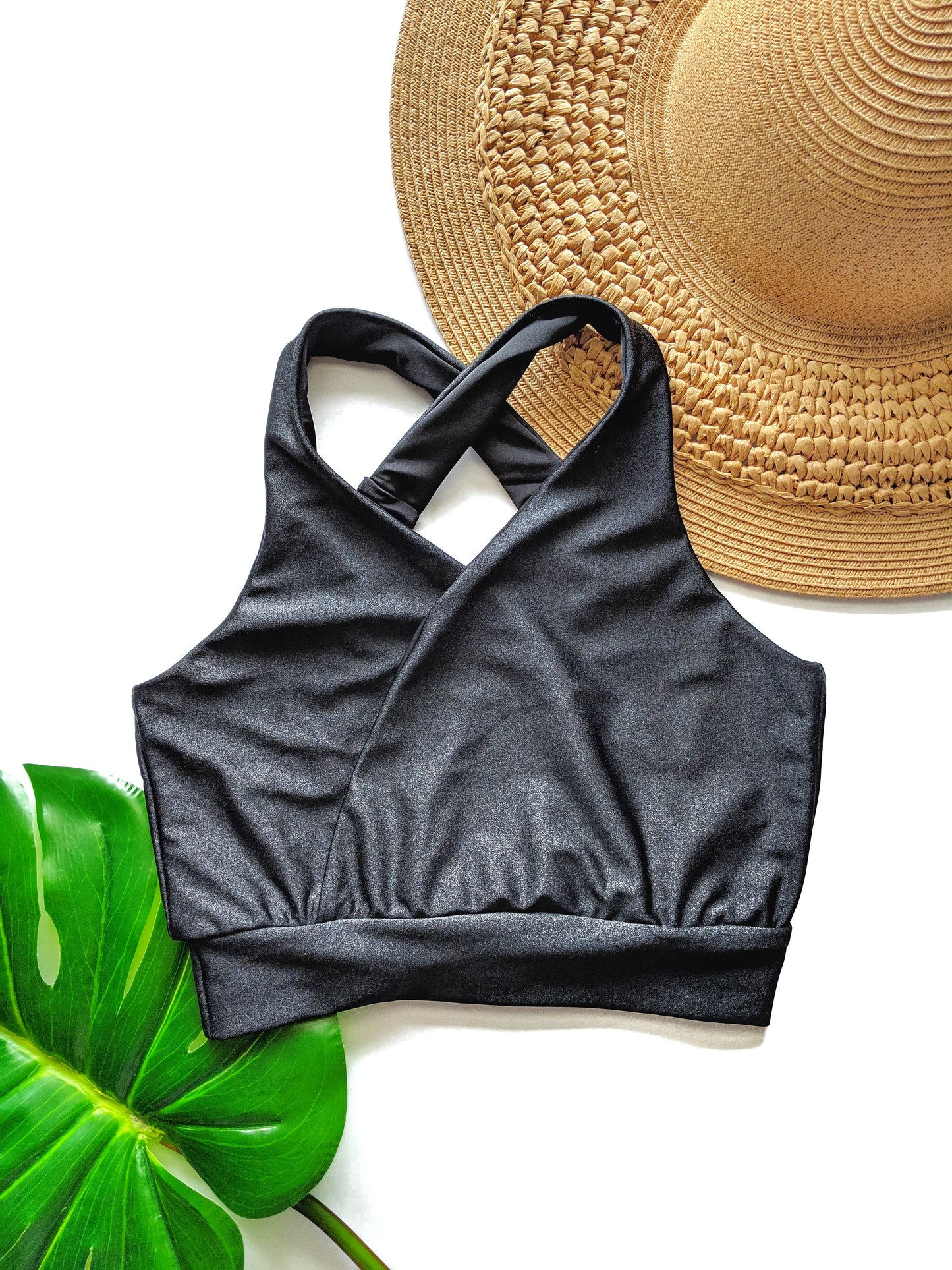 Black Crossover Swim + Yoga Bra - Crunchy Love Co.