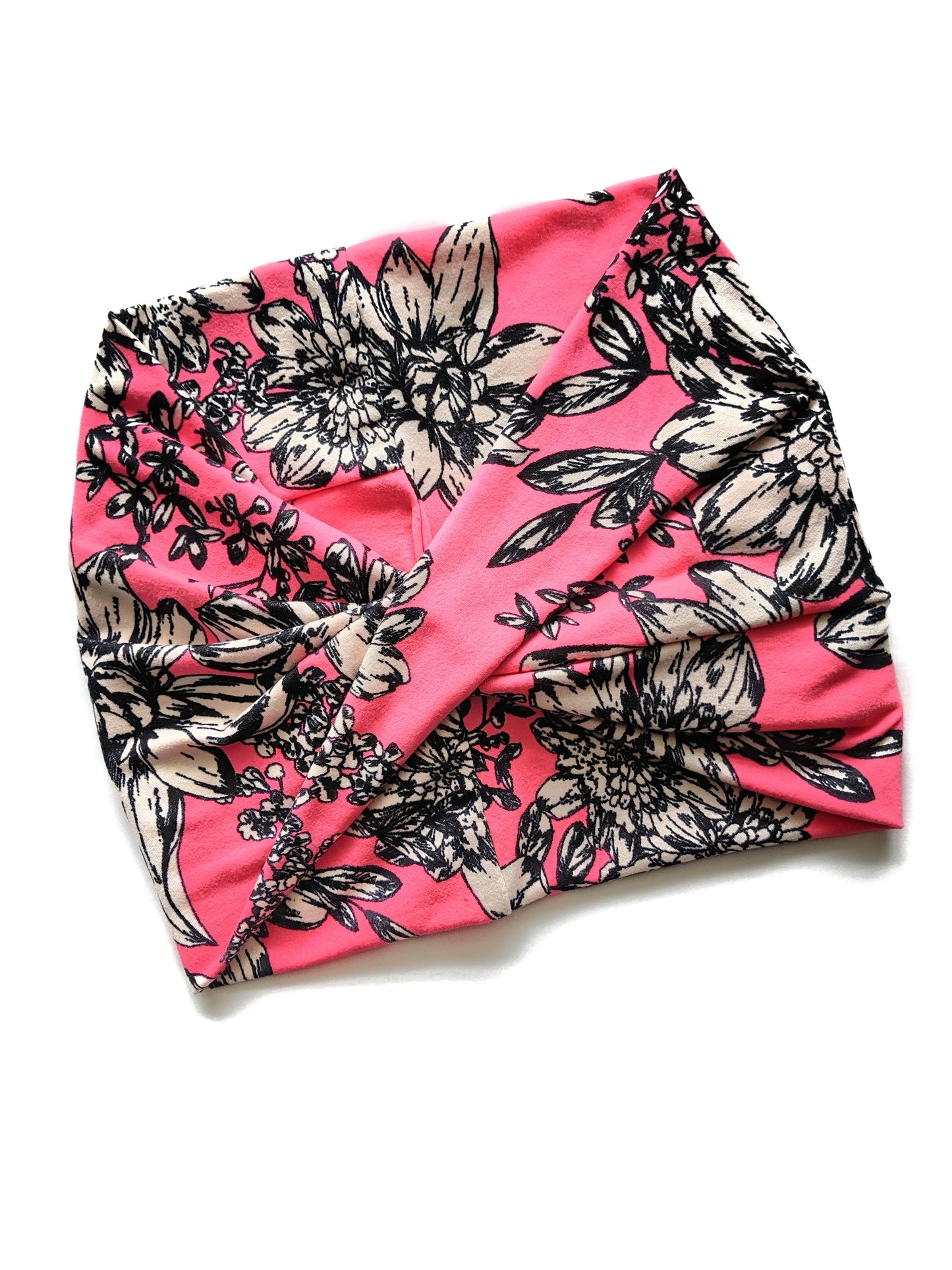 Neon pink Floral wide headband - Crunchy Love Co.